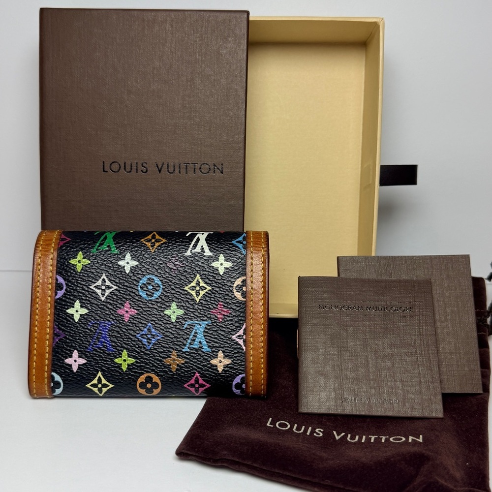 Louis Vuitton Murakami Black Porte Monnaie Plat Coin Card Wallet Full Inclusion - Picture 5 of 11